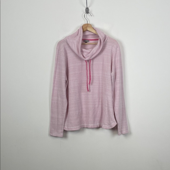 T By Talbots Pink Funnel Cowl Neck Pullover Waffle Knit Women's XL Sweater Top - Picture 1 of 8